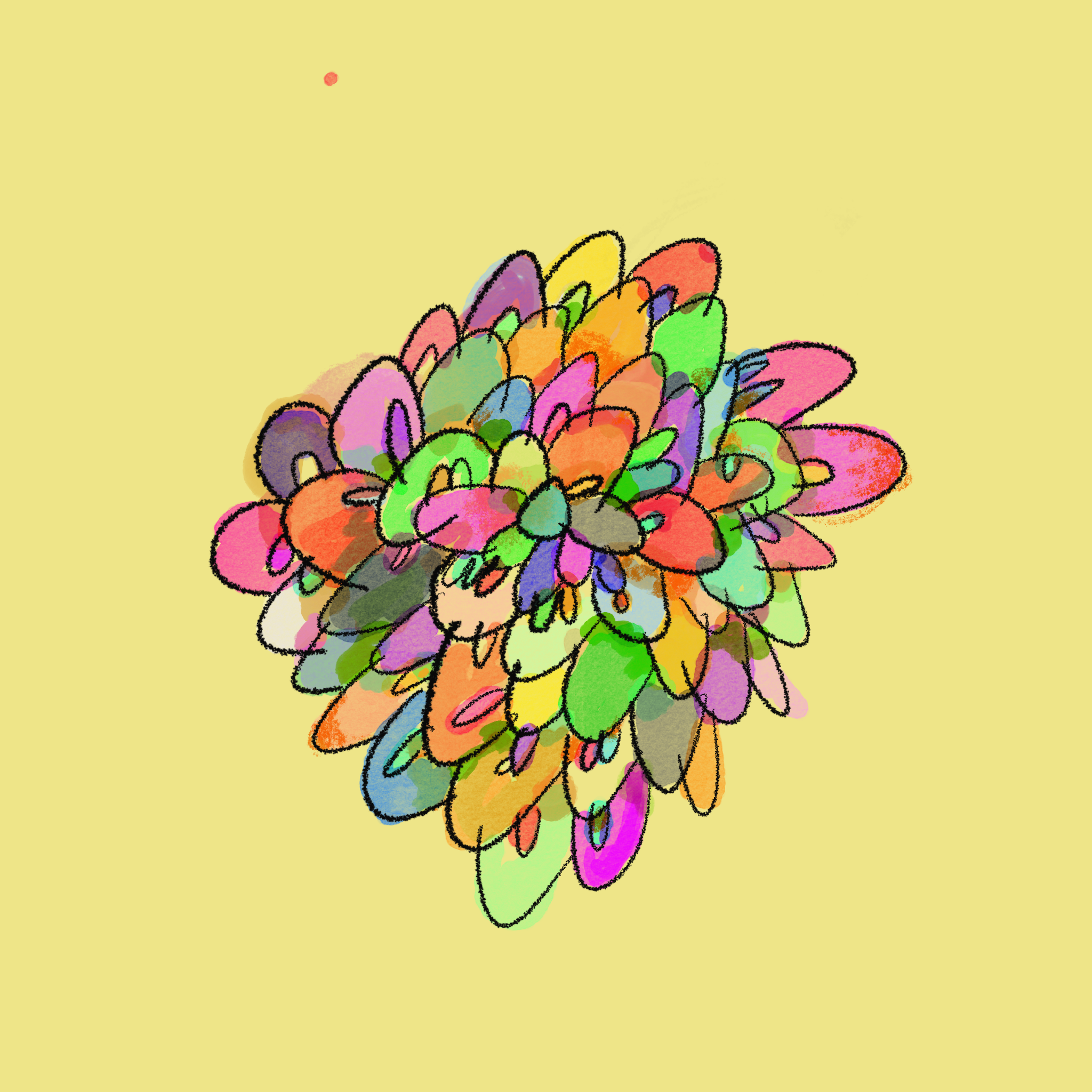 Dave Rhoden's Daily Drawing for July 23, 2026. an abstract organic form with lots of color.