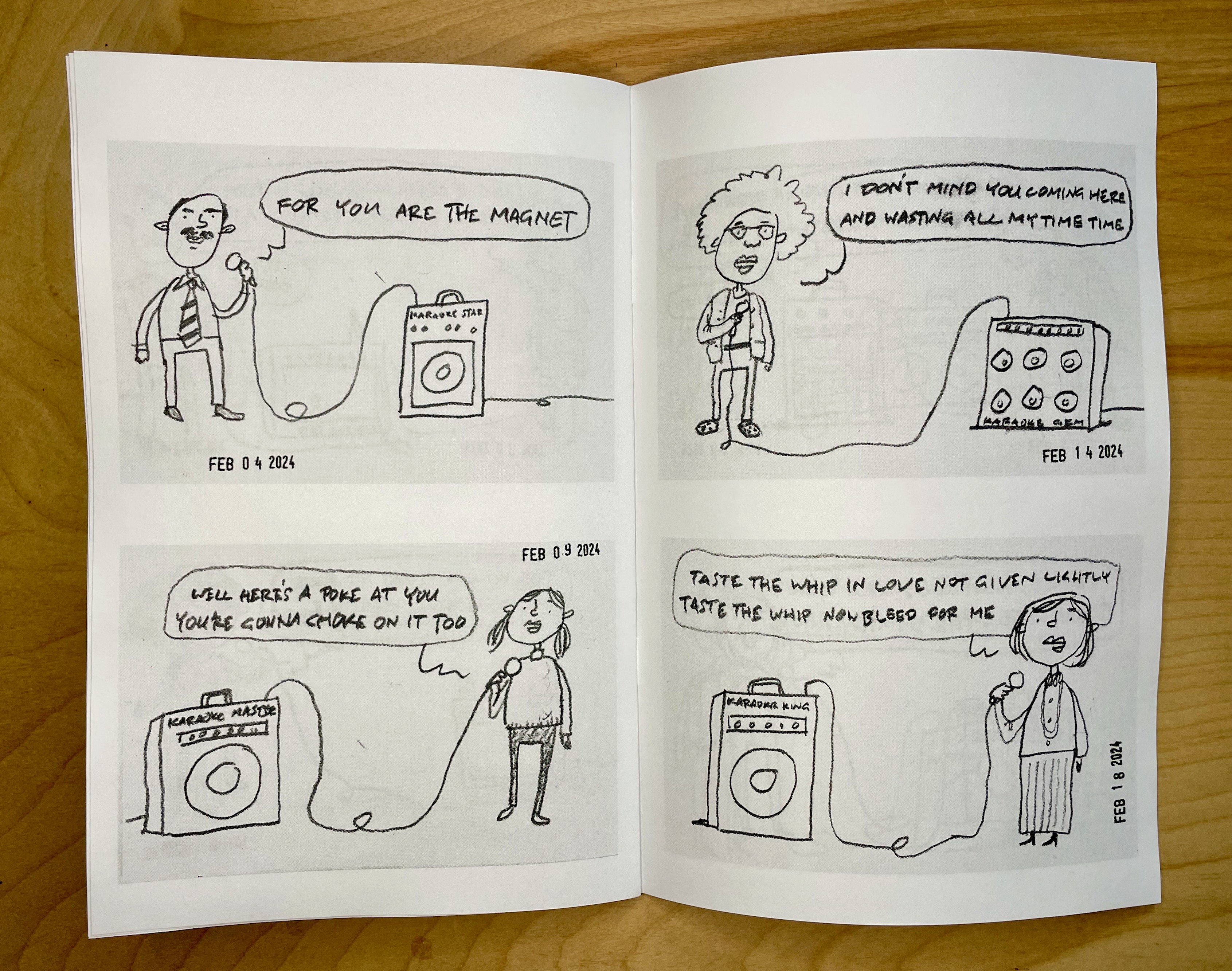 interior spread of karaoke booklet by David Rhoden