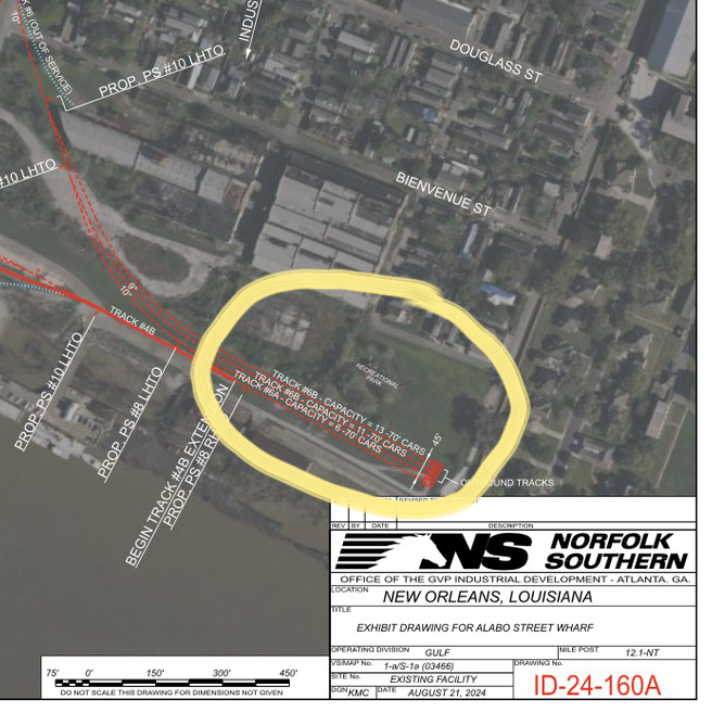 detail of image sent out by Norfolk Southern explaining where they intend to put new track