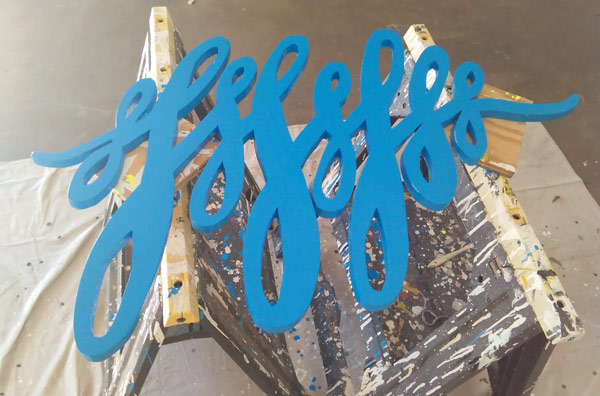 Blue squiggle painted by David Rhoden