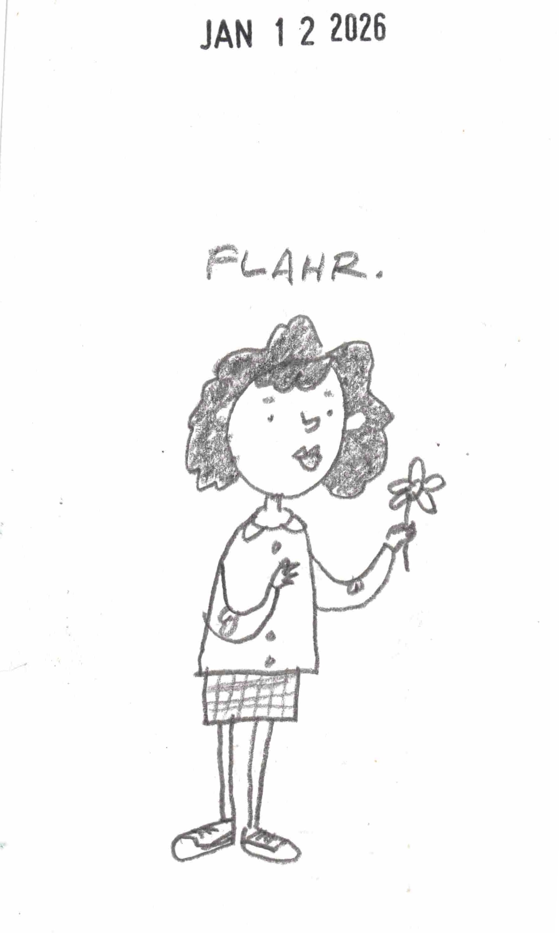 a woman with a flower, labeled "flahr"