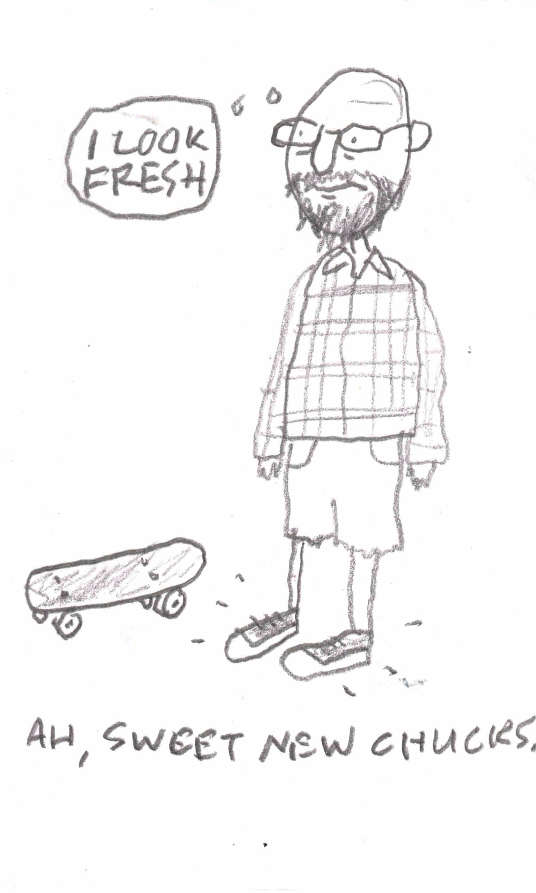 a man saying "how fresh he looks in new Chucks"