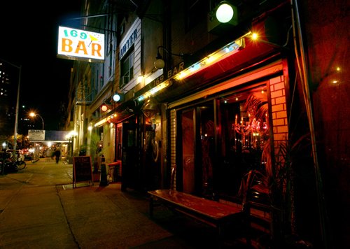 The exterior of the miserable 169 Bar at 169 East Broadway in Manhattan. Don't go.