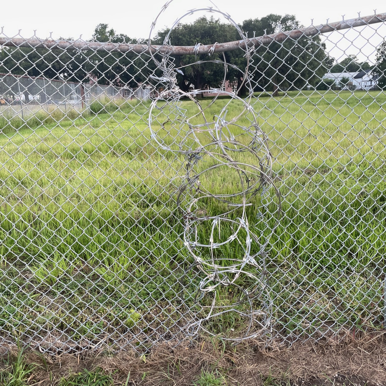fence fixed with razor wire, Holy Cross, New Orleans
