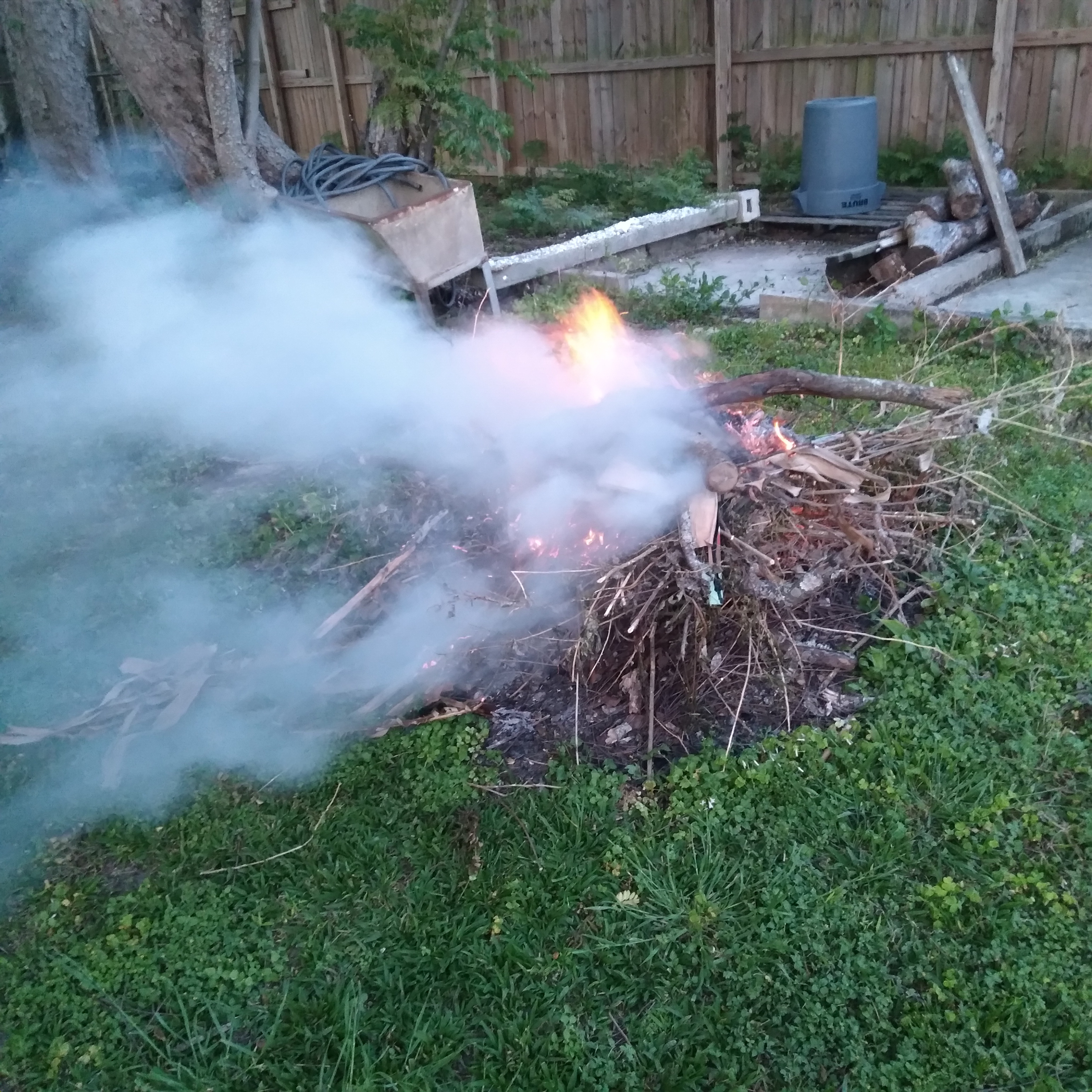 a bonfire at 315 Tricou Street, New Orleans, April 7, 2021.