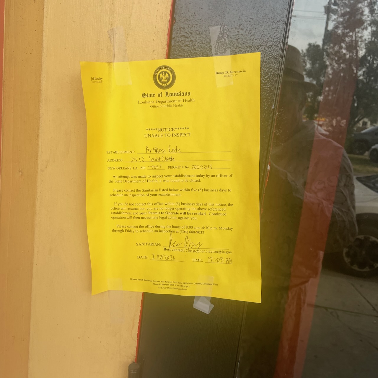 sad inspection notice photo from Mardi Gras 2026