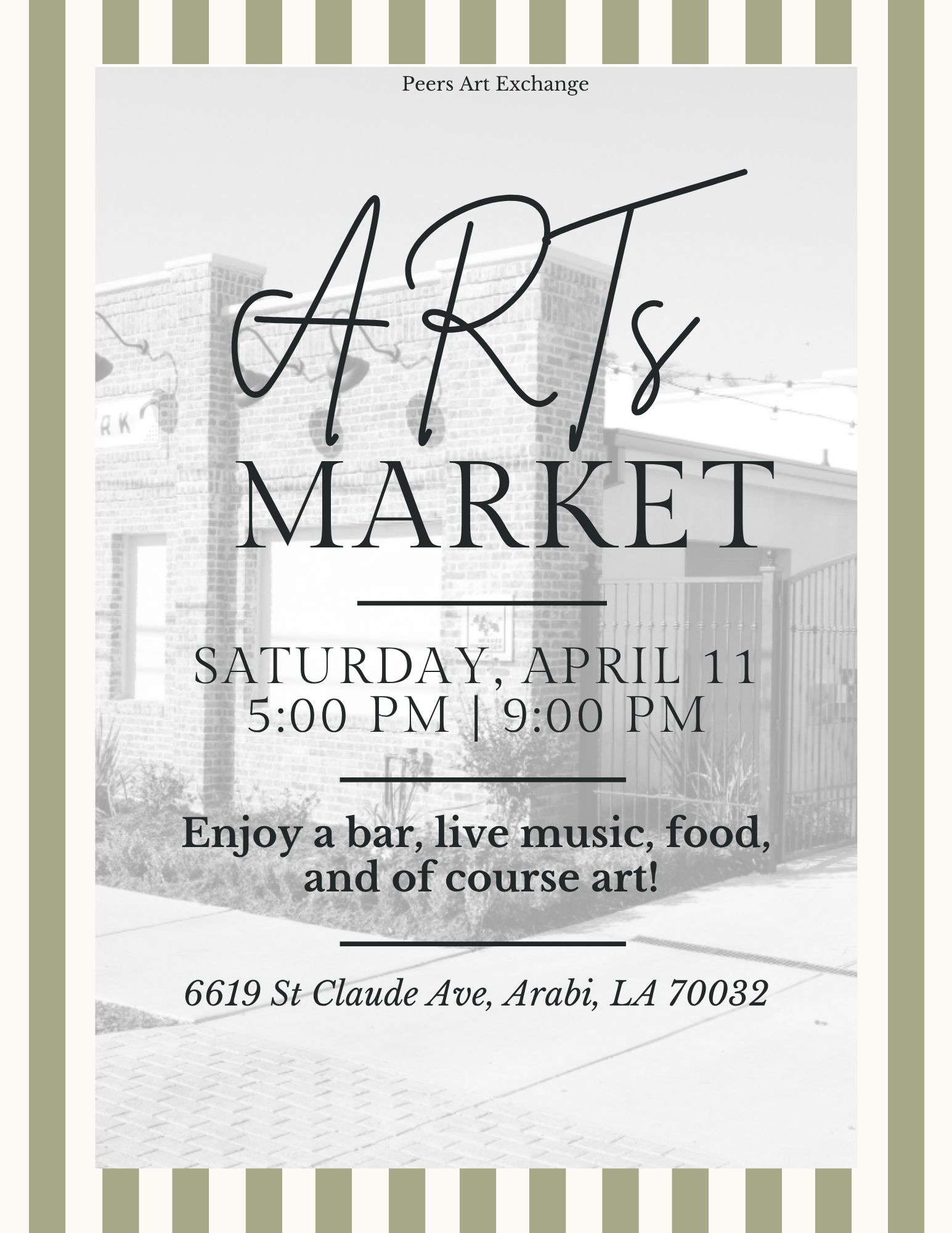 I'm going to be in an art market April 11 at the Arts Park in Arabi, Louisiana.