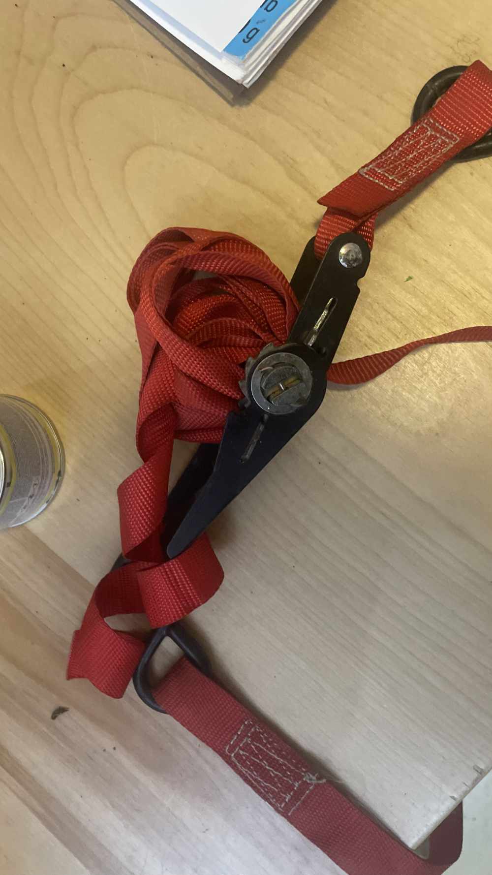 tangled red ratchet strap