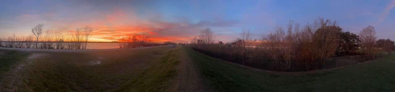an incredible sunset on lhe levee
