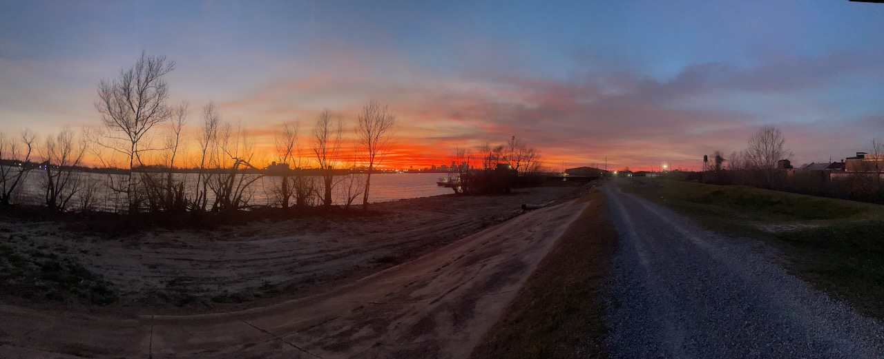 an incredible sunset on lhe levee